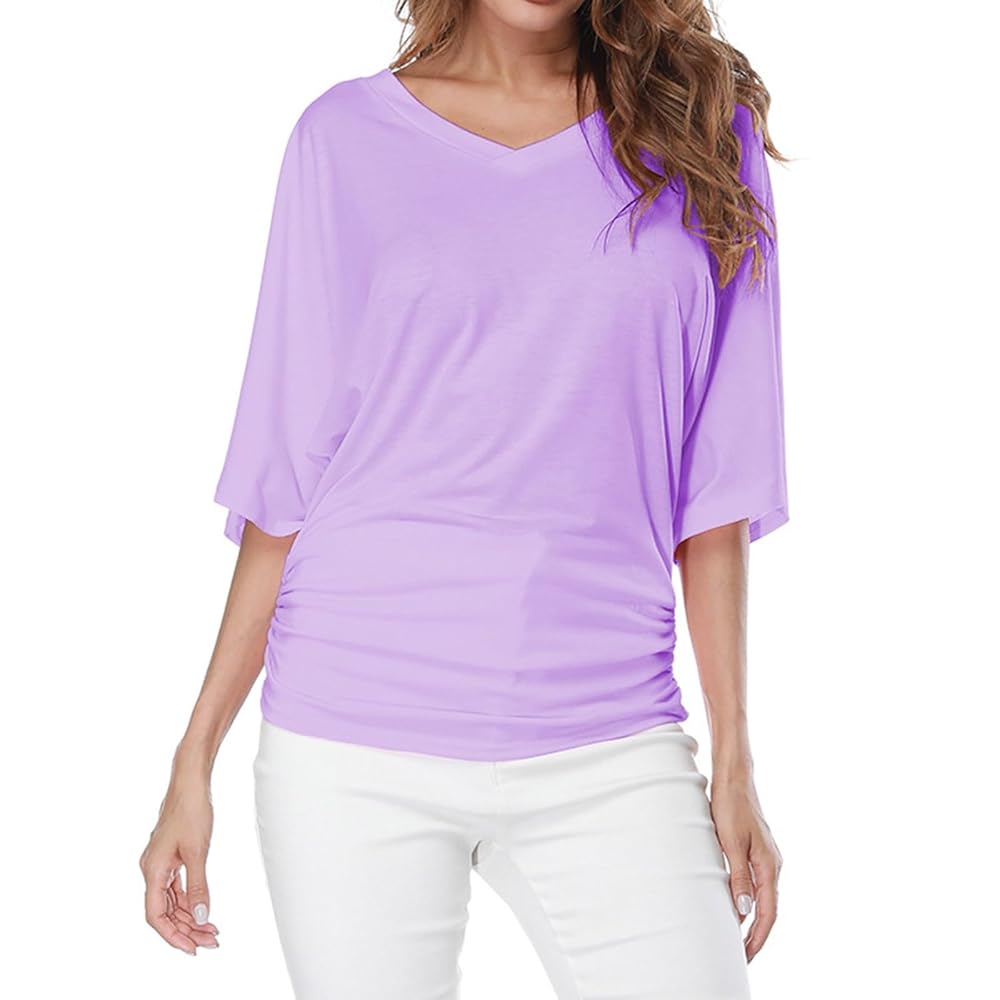 Dolman Sleeve Tops for Women Solid Color V Neck Dolman Tops